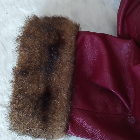 Terry Lewis Large Genuine Leather Jacket Red Snap Up Trucker Faux Fur Lining 1X - Picture 14 of 16